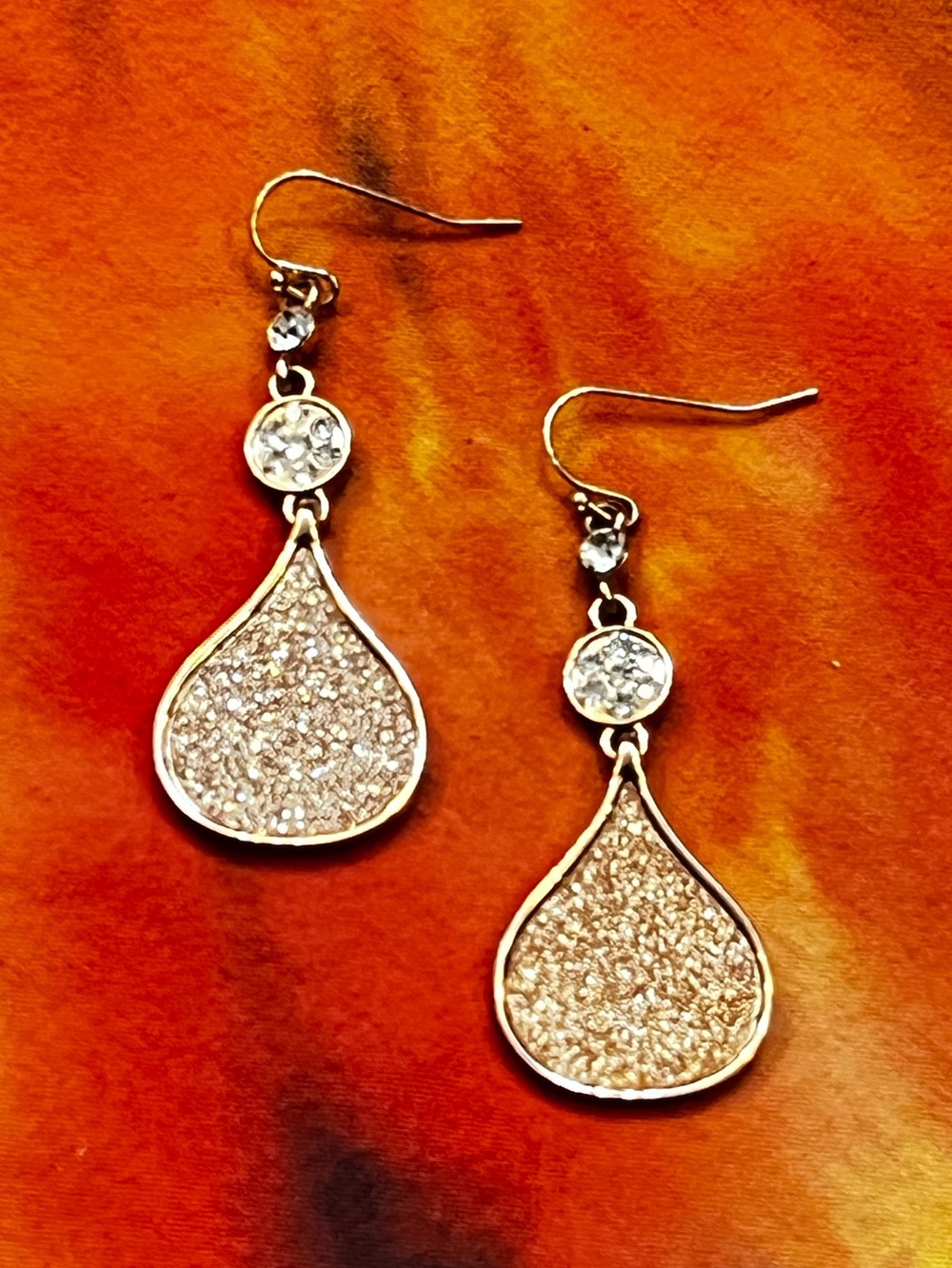 Rose Gold Teardrop Dangle Earrings with Crystal Accents